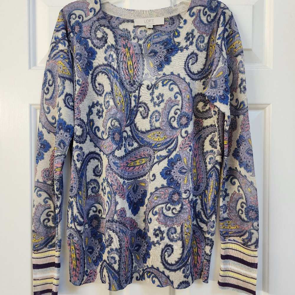 Loft Sheer Long Sleeve Sweater Size XS Paisley Design